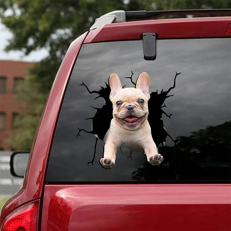 French Bulldog Crack Car Sticker, Toilet Sticker, Fridge Sticker (26)