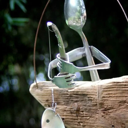 Last day 80% off❤️Handmade Fisherman Man Spoon Fish Sculpture Wind Chime