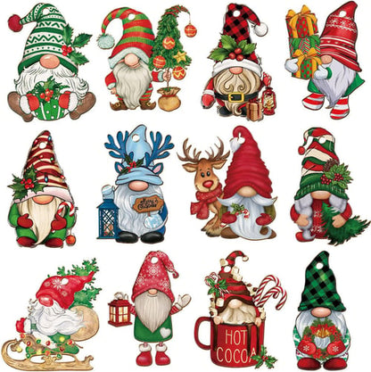 Wooden Dwarf Christmas Tree Ornaments Set (12pcs)