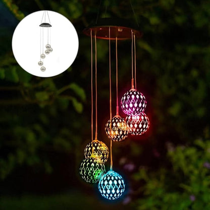 Solar Metal Orb Wind Chime Mobile - Rainbow Color Changing LED Lights