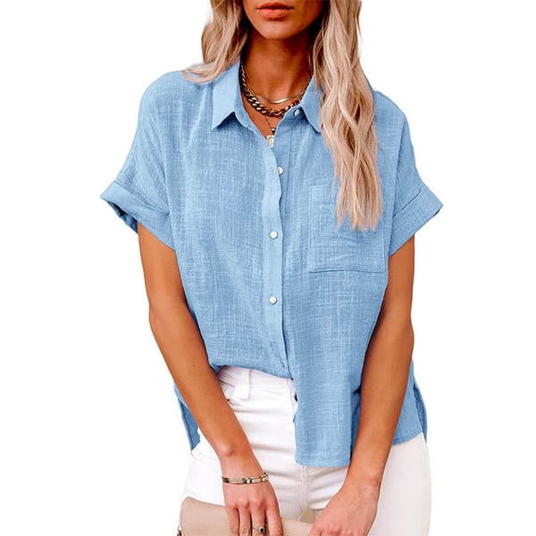 Solid color linen casual loose shirt short