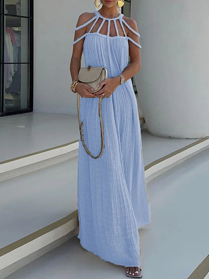 Modern and Sophisticated Linen Blend Draped Braids Cover Up Maxi Dress (Buy 2 Free Shipping)