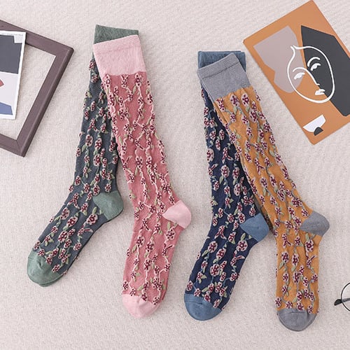 Sale 50%OFF-4 Pairs Womens Floral Long Cotton Socks