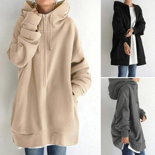 Women's Autumn/Winter Sweater Zipper Hooded Long Plus Sweater