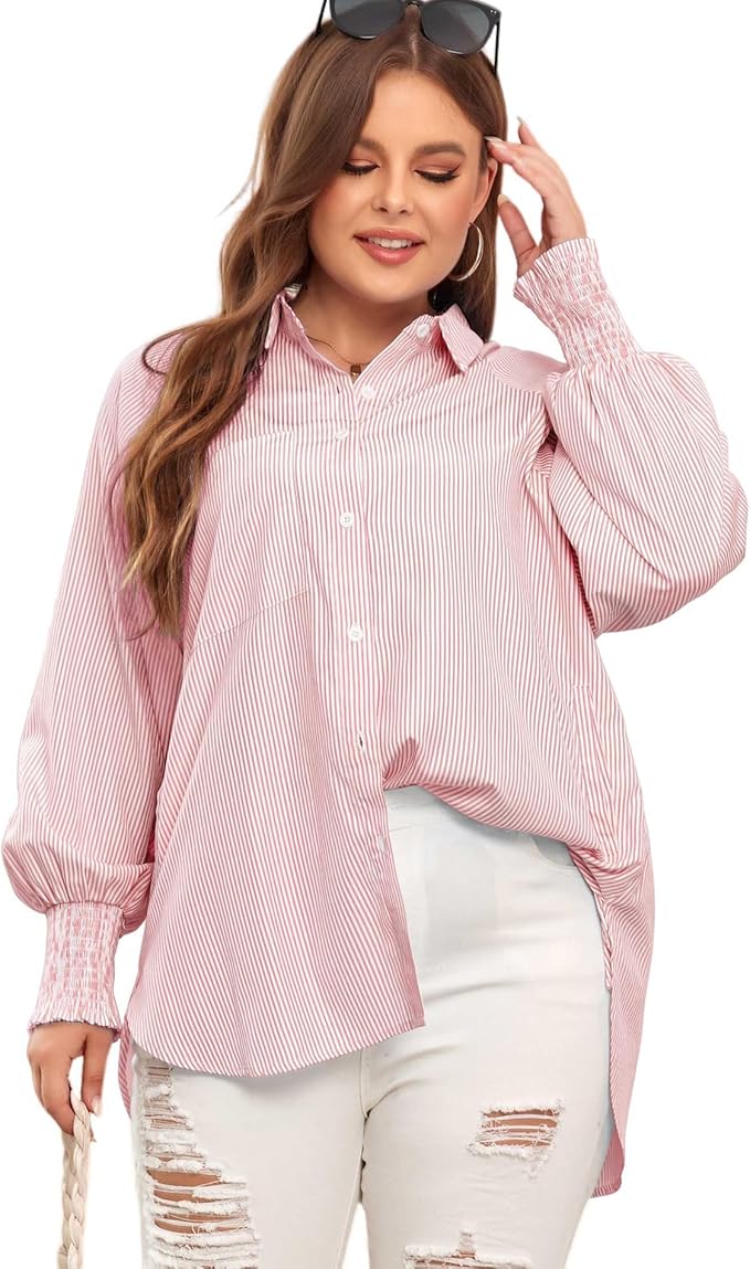 🔥Last Day Sale 70% OFF🏆️Mid-length smocked shirt with striped lapel and oversized drawdown sleeves