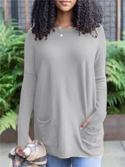 LONG SLEEVE THUMBHOLE SWEATER POCKET TUNIC BUY 2 FREE SHIPPING