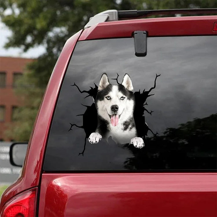 Siberian Husky Crack Car Sticker, Toilet Sticker, Fridge Sticker 7