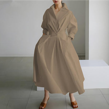 💕25SS Women's Plain Lapel Shirt Wrap Dress (BUY 2 FREE SHIPPING)