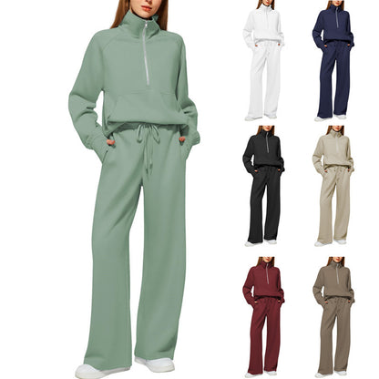 ⏰ LAST DAY SAVE 50% 💥 Women's Solid Color Cotton Half Zip Two-Piece Set