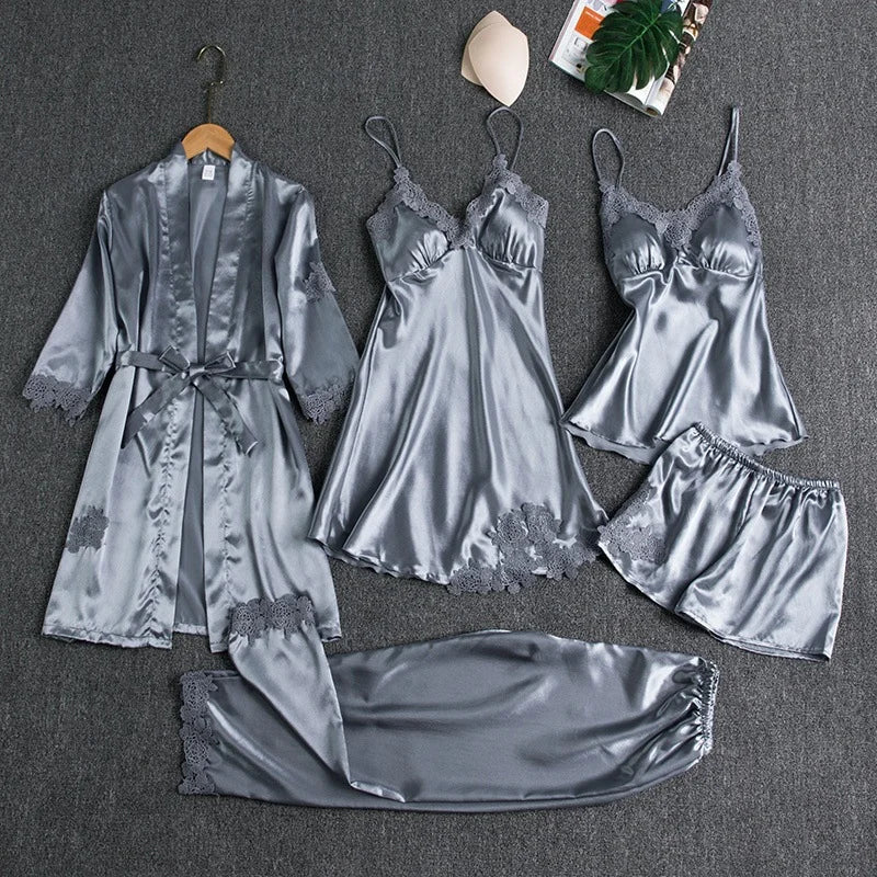 Silk 5 Piece Pajama Set (Buy 2 Free Shipping)