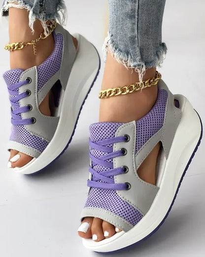 💥Last Day Promotion 50% OFF🔥- Contrast Paneled Cutout Lace-up Muffin Sandals