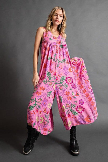 🔥Hot Sale - 70% OFF🎁Vintage floral print loose sleeveless jumpsuit