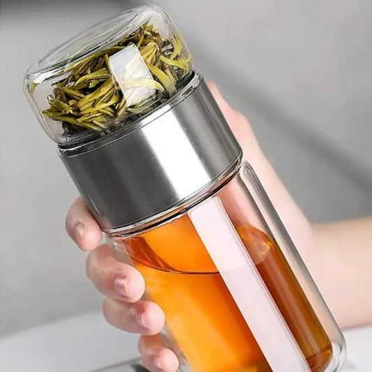 Double-layer thickened tea and water separation glass