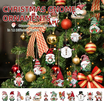 Wooden Dwarf Christmas Tree Ornaments Set (12pcs)