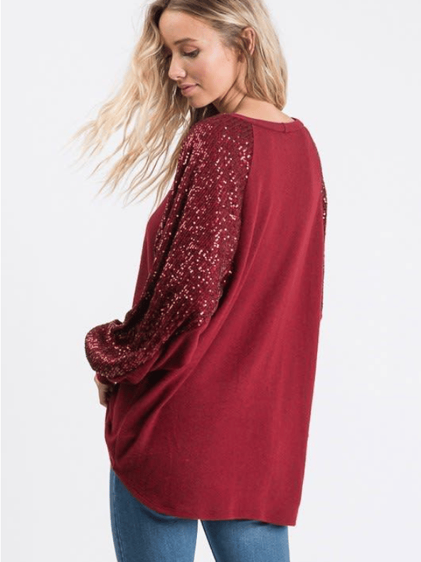 💃Sequin Stitching Women's Round Neck Loose Raglan Sleeve Top