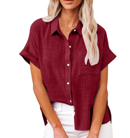 Solid color linen casual loose shirt short