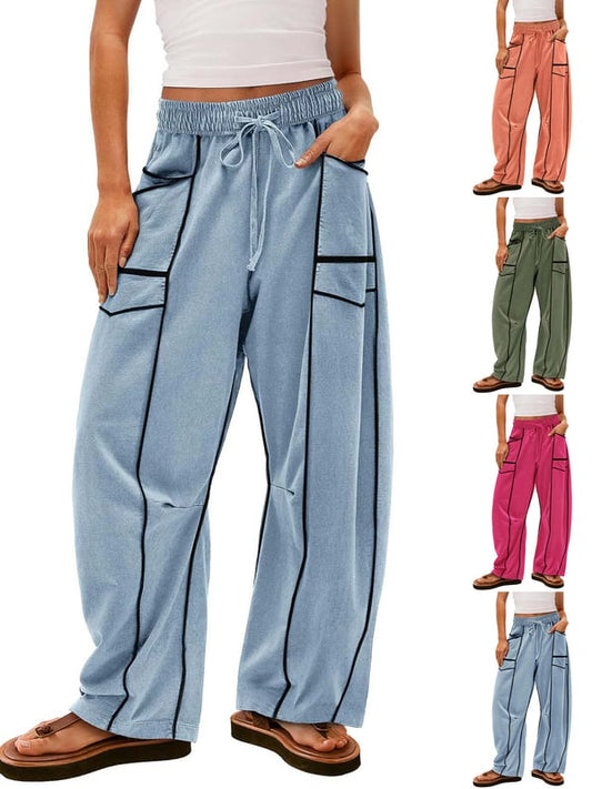 Womens Baggy Barrel Pants Wide Leg Lounge Drawstring Sweatpants with Pockets👖
