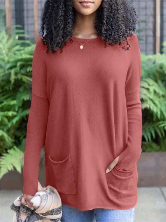 LONG SLEEVE THUMBHOLE SWEATER POCKET TUNIC BUY 2 FREE SHIPPING