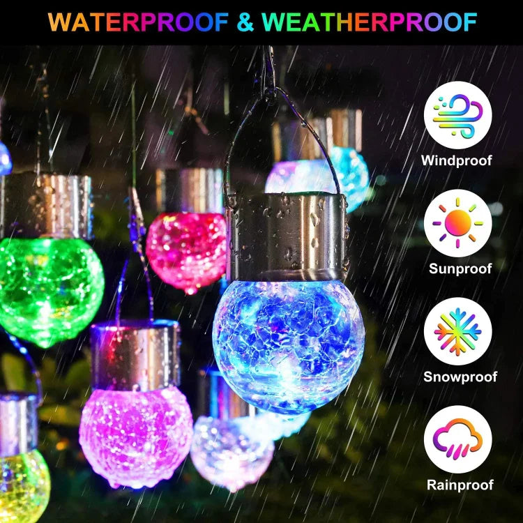 Multicolor Crackle Glass Hanging Solar Lights