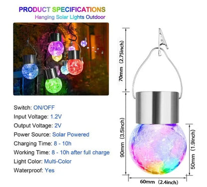 Multicolor Crackle Glass Hanging Solar Lights