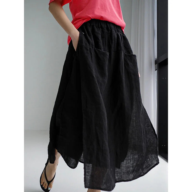 Slit linen culottes one-piece double-layer casual nine-point wide-leg culottes