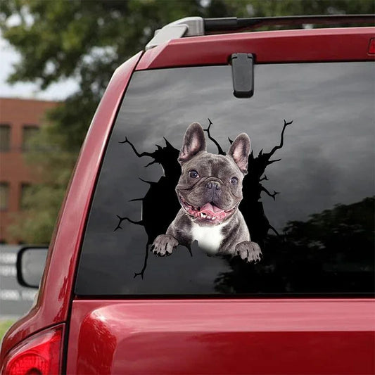 French Bulldog Crack Car Sticker, Toilet Sticker, Fridge Sticker (13)