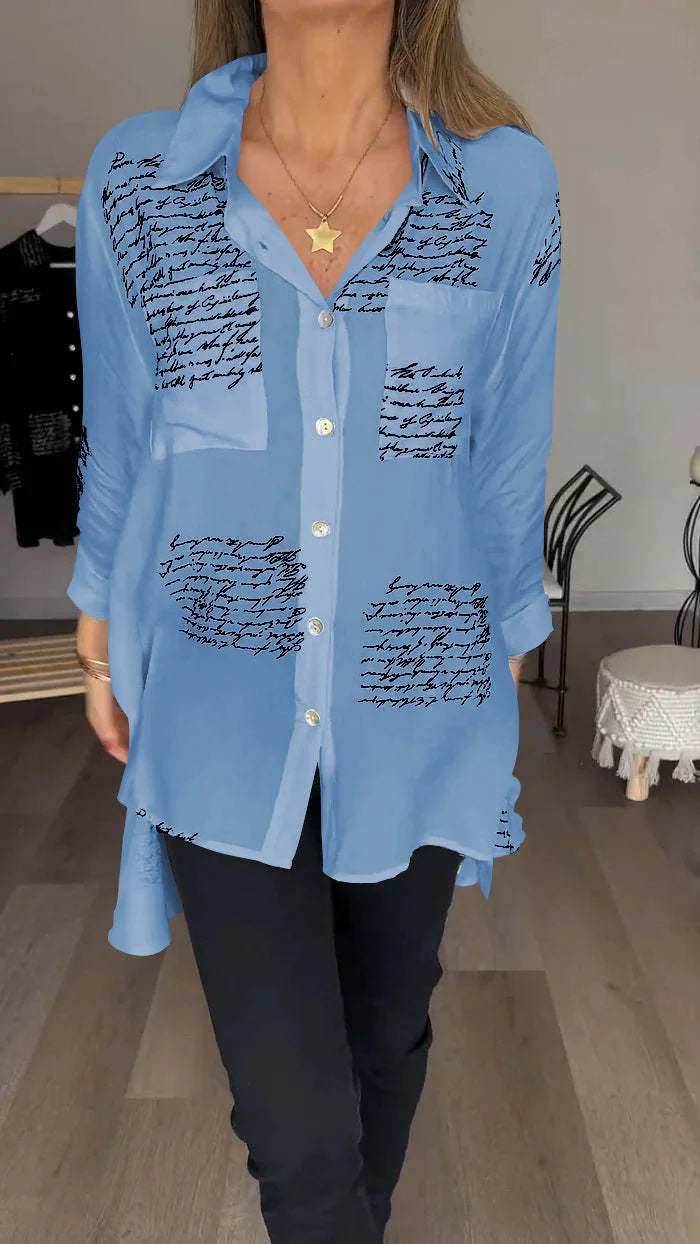 Chemise à revers à la mode avec lettres imprimées (achetez-en 2, livraison gratuite)