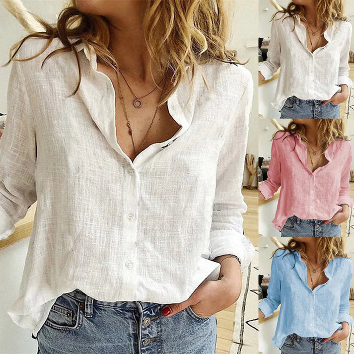 Women's Loose Long Sleeve Button Lapel Cardigan Top Shirt