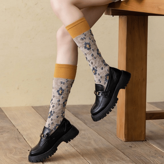 Sale 50%OFF-4 Pairs Womens Floral Long Cotton Socks