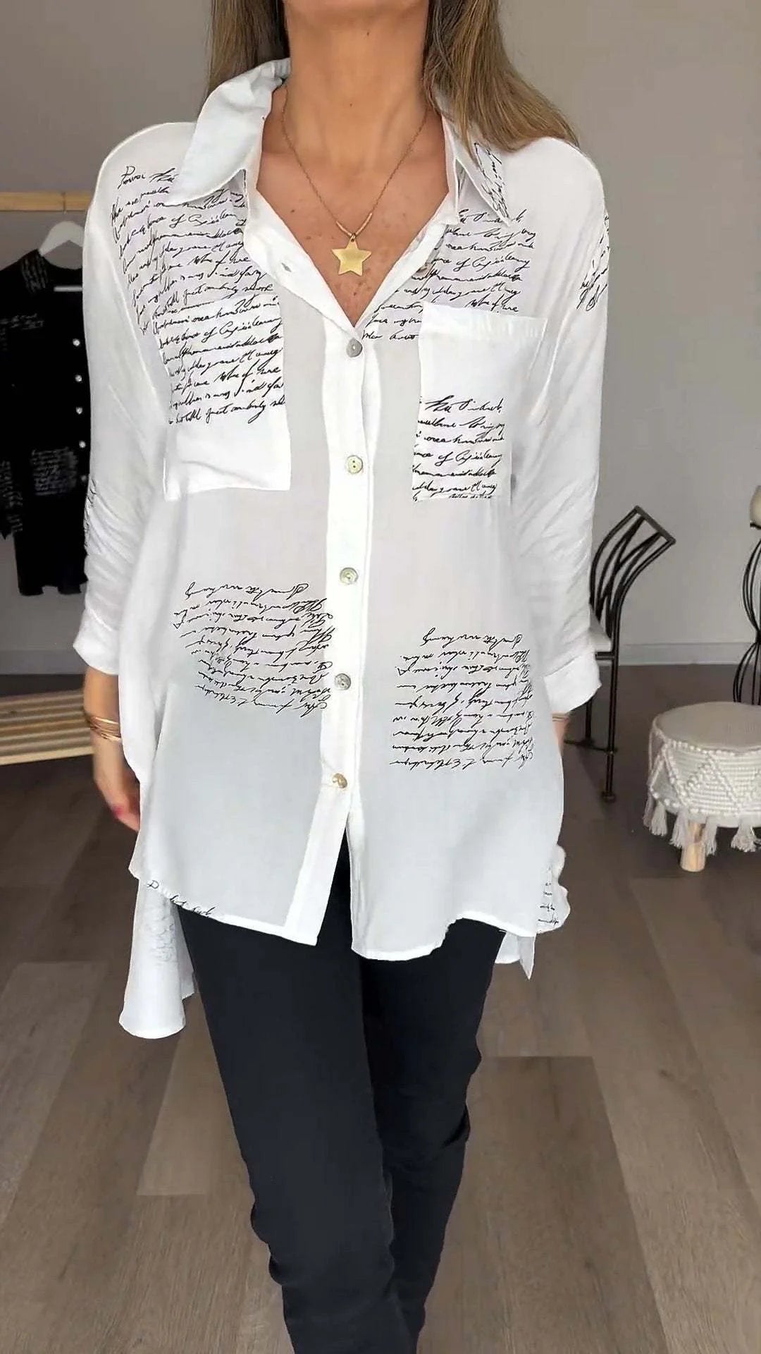 Chemise à revers à la mode avec lettres imprimées (achetez-en 2, livraison gratuite)