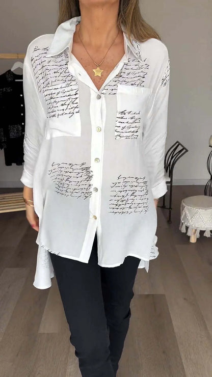 Camisa con solapa de moda con estampado de letras (compre 2 envío gratis)