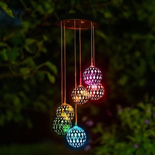 Solar Metal Orb Wind Chime Mobile - Rainbow Color Changing LED Lights