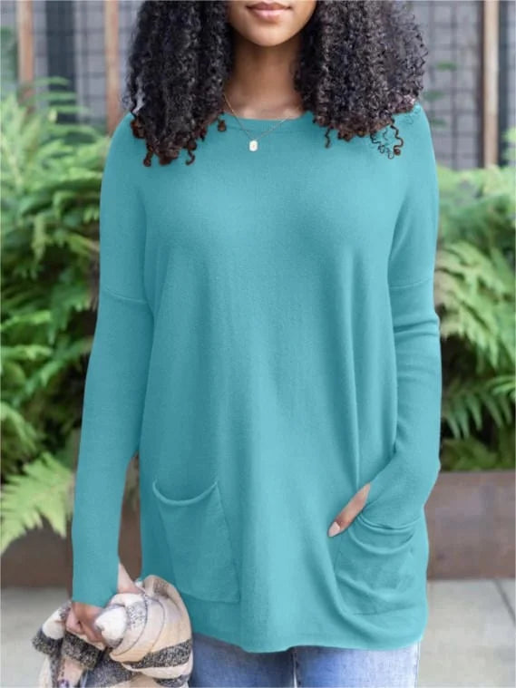 LONG SLEEVE THUMBHOLE SWEATER POCKET TUNIC BUY 2 FREE SHIPPING