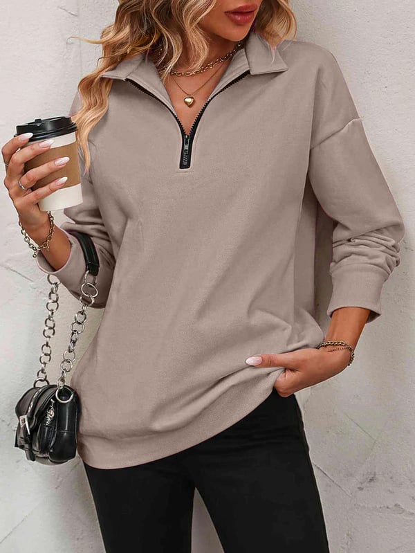 ⏰Hot Sale-Womens Zip-Up Dropped Shoulder Sweatshirt(Buy 2 Free Shipping)