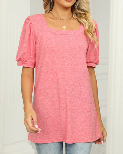 💝Square Neck T-shirt with Puff Sleeves