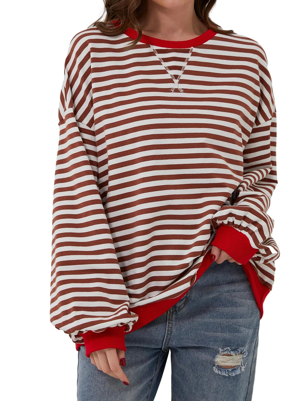 Women's Oversized Striped Long Sleeve Pullover (Buy 2 Free Shipping)