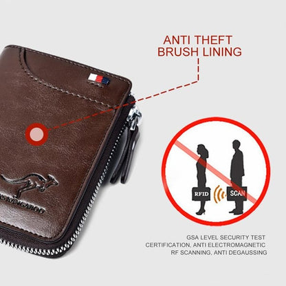 (🎁2024-Gran oferta navideña🎁) Cartera para hombre con cremallera, monedero de cuero genuino (PROTECCIÓN RFID)