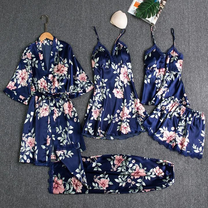 Conjunto de pijama de seda de 5 piezas (compre 2 envío gratis)