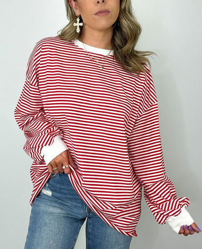 🌈Women's Casual Striped Crewneck Oversized Pullover(BUY 2 FREE SHIPPING!!!)