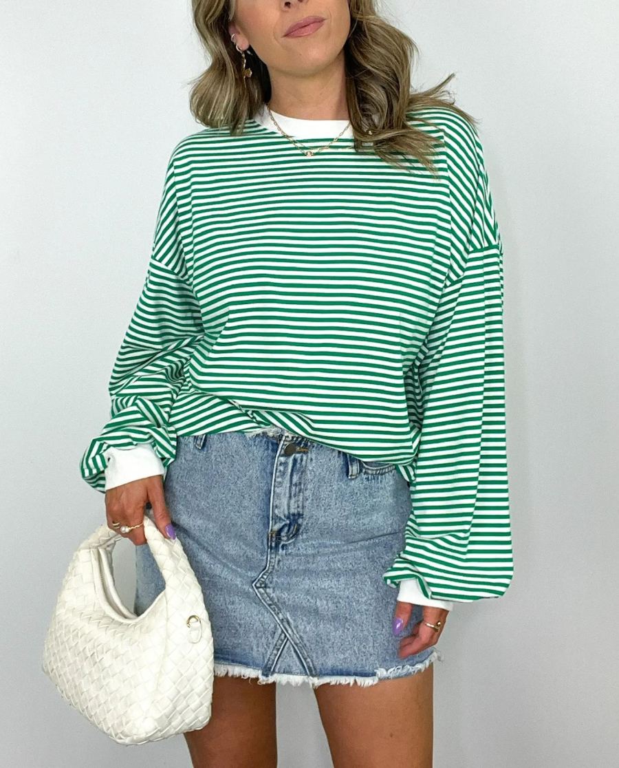 🌈Women's Casual Striped Crewneck Oversized Pullover(BUY 2 FREE SHIPPING!!!)