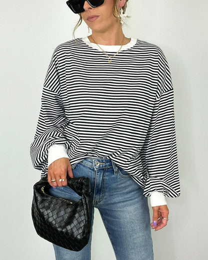 🌈Women's Casual Striped Crewneck Oversized Pullover(BUY 2 FREE SHIPPING!!!)