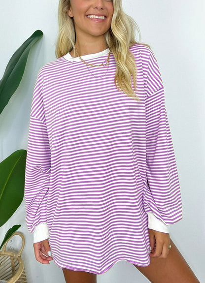 🌈Women's Casual Striped Crewneck Oversized Pullover(BUY 2 FREE SHIPPING!!!)