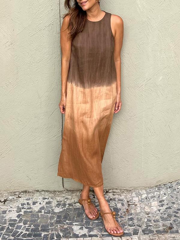 Women's casual cotton and linen sleeveless slit gradient tie-dye long dress（🔥Buy 2 Free Shipping🔥）