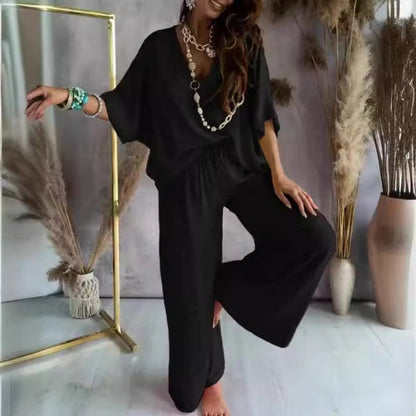 ✨2024 New Arrival💖Women's Solid Color Loose Jumpsuit Set (Buy 2 Free Shipping)