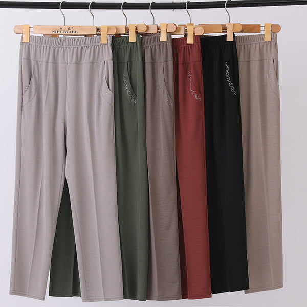 Solid Color Elastic Waist Ankle Pants with Pockets