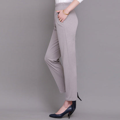 Solid Color Elastic Waist Ankle Pants with Pockets