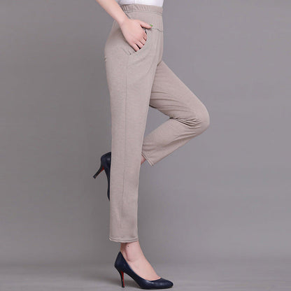 Solid Color Elastic Waist Ankle Pants with Pockets