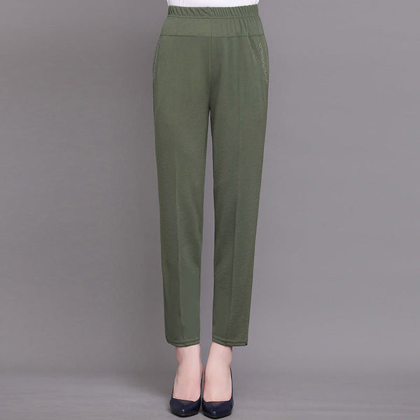 Solid Color Elastic Waist Ankle Pants with Pockets