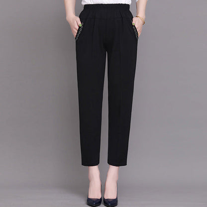 Solid Color Elastic Waist Ankle Pants with Pockets