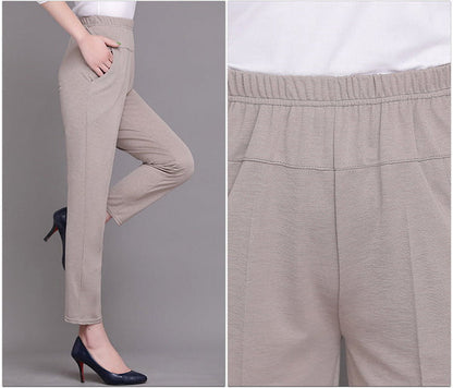 Solid Color Elastic Waist Ankle Pants with Pockets